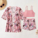 Conjunto Biquíni Tropical com Kimono e Short