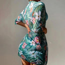 Conjunto Biquíni Tropical com Kimono e Short