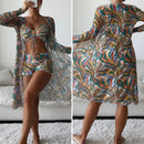 Conjunto Biquíni Feminino 3 Peças Estampa Tropical