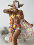 Conjunto de Biquíni Feminino de 3 Peças Estampado