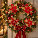 Flores de Natal para Árvore Vermelhas e Douradas com Glitter 14cm - Kit 20 Flores