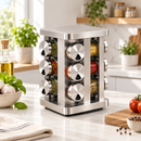 Kit Porta Temperos 12 Potes com Suporte Giratório em Inox