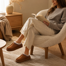Pantufa de Couro Unissex Forrada em Lã Antiderrapante para Inverno