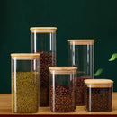 Potes de Armazenamento Hermético de Vidro com Tampa de Bambu