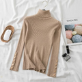 Suéter Feminino de Tricô Gola Alta com Botões para Inverno | Elegance Knit