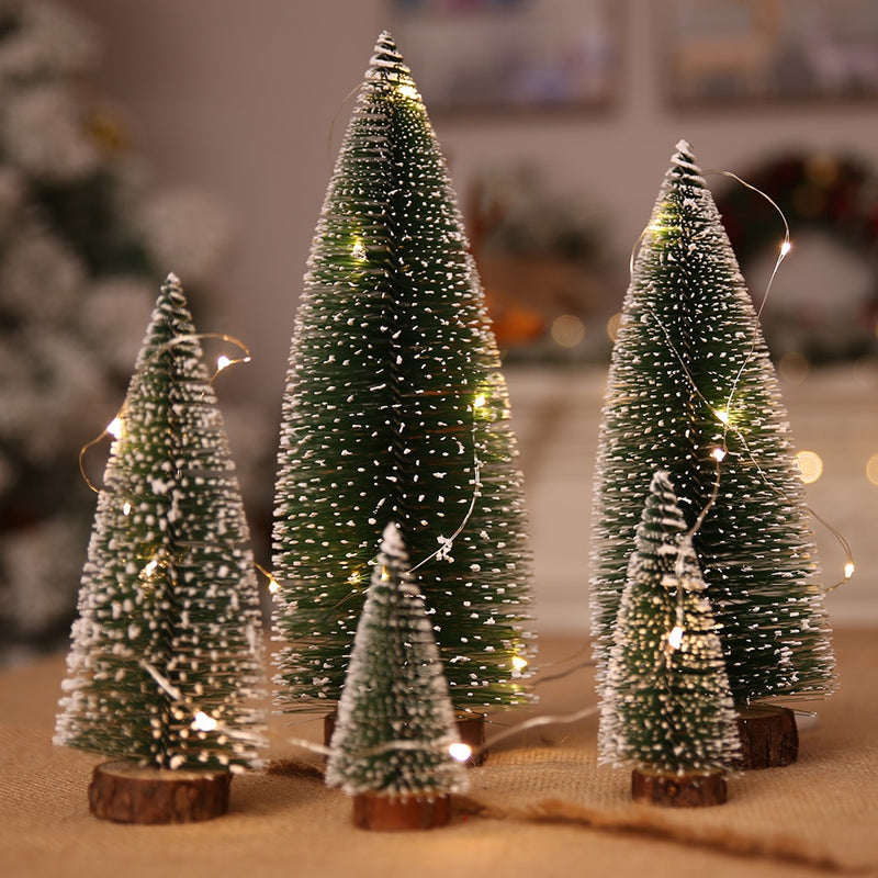 Mini Árvore de Natal, Pequeno Pinheiro com Bases de Madeira para Festa de Natal